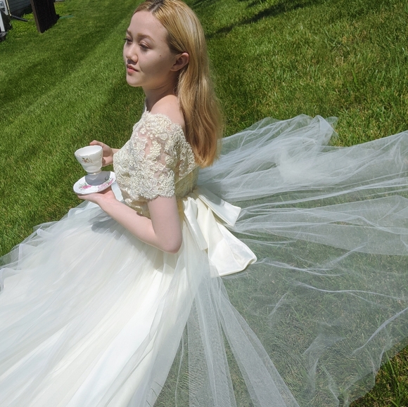 50s bridal gown lace and tulle tea length - Picture 6 of 6